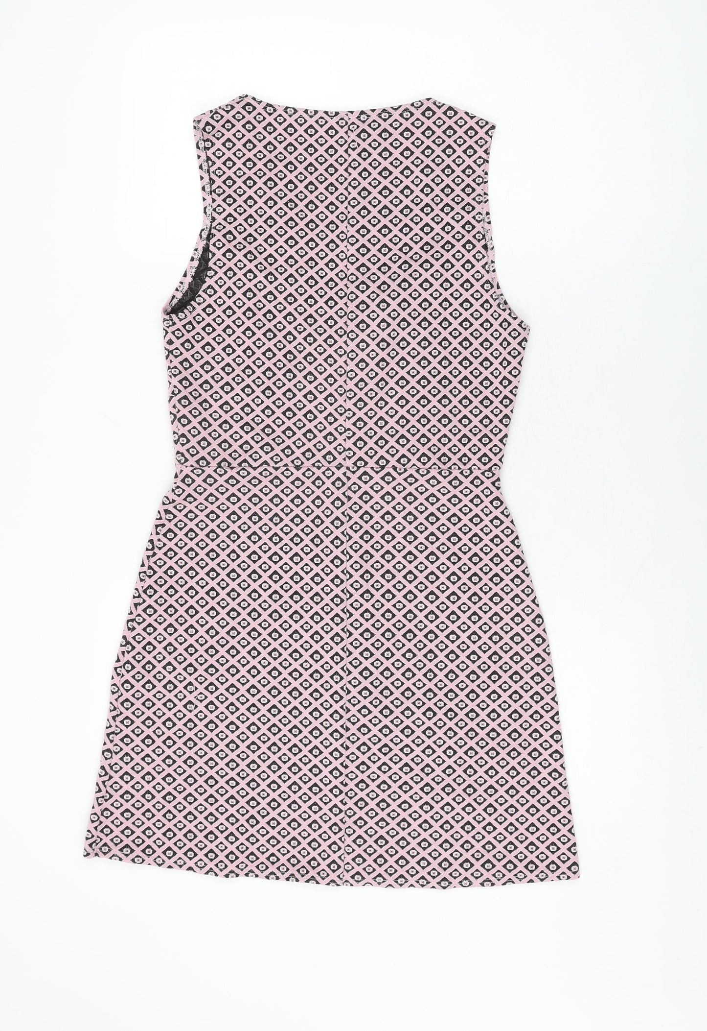 Miss Selfridge Womens Pink Geometric Polyester Shift Size 12 V-Neck Pullover