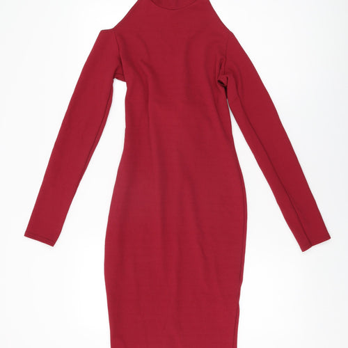 Boohoo Womens Red Polyester Bodycon Size 10 Round Neck Pullover