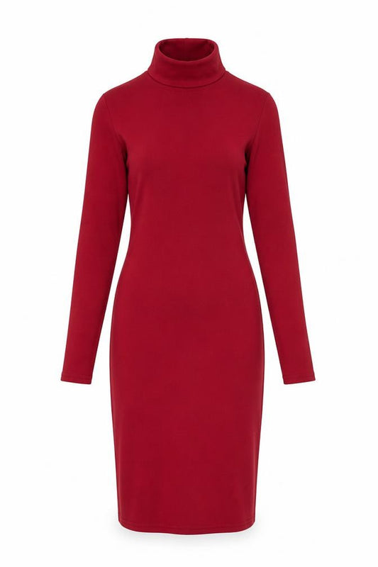 Front view of Boohoo women’s red polyester bodycon, size UK 10, round neck pullover
