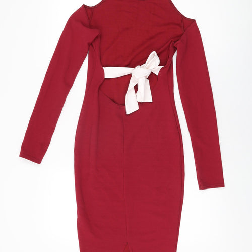 Boohoo Womens Red Polyester Bodycon Size 10 Round Neck Pullover
