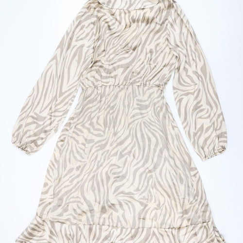 I SAW IT FIRST Womens Beige Animal Print Polyester A-Line Size 8 V-Neck Pullover