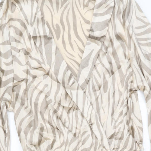 I SAW IT FIRST Womens Beige Animal Print Polyester A-Line Size 8 V-Neck Pullover