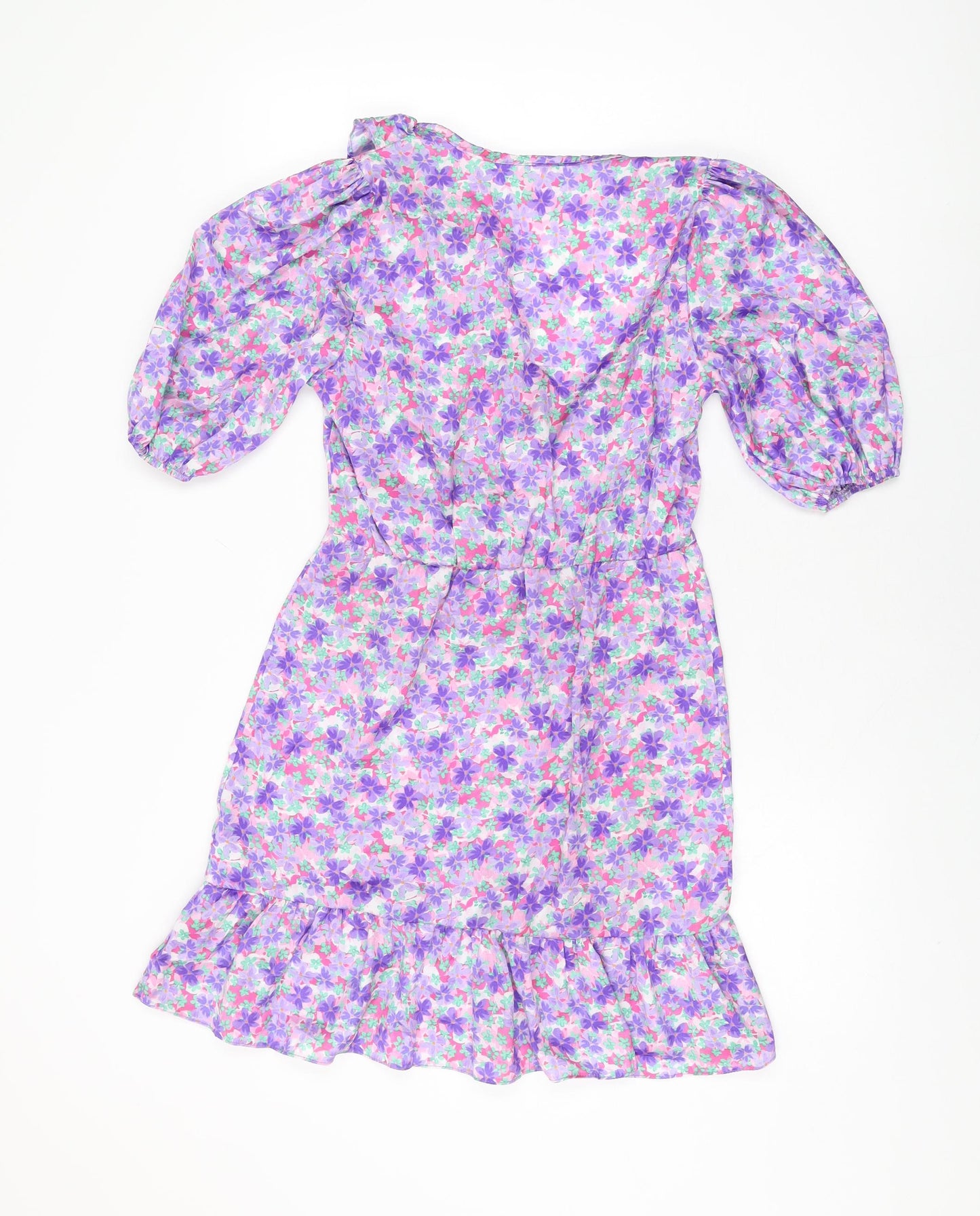 River Island Womens Purple Floral Polyester Skater Dress Size 8 V-Neck Pullover