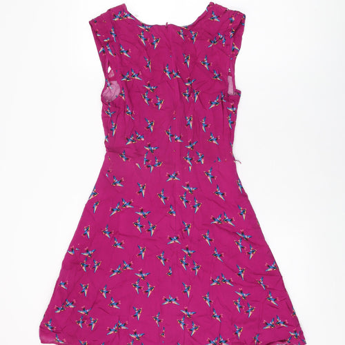 Oasis Womens Purple Geometric Viscose Skater Dress Size 8 Round Neck Zip