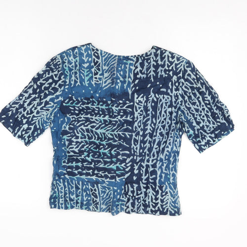 Adini Womens Blue Geometric Cotton Basic Button-Up Size S V-Neck