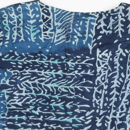 Adini Womens Blue Geometric Cotton Basic Button-Up Size S V-Neck