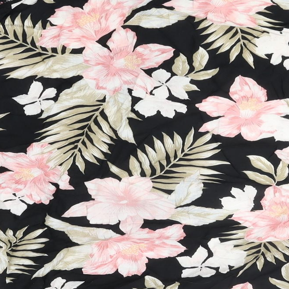 New Look Womens Black Floral Cotton Kimono T-Shirt Size 8 V-Neck