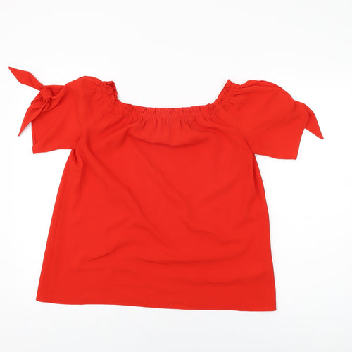 Dorothy Perkins Womens Red Polyester Basic T-Shirt Size 10 Off the Shoulder