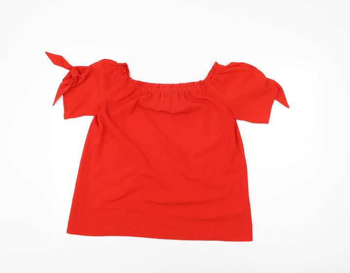 Dorothy Perkins Womens Red Polyester Basic T-Shirt Size 10 Off the Shoulder