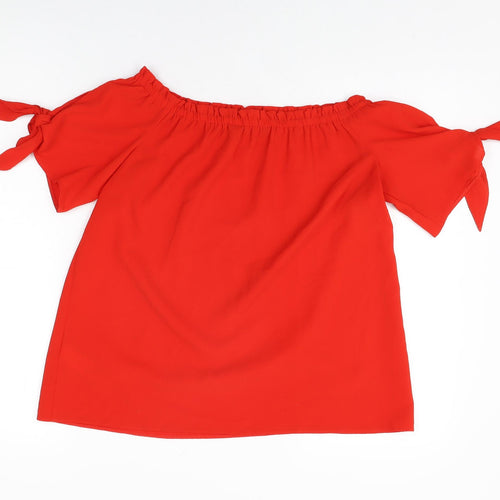 Dorothy Perkins Womens Red Polyester Basic T-Shirt Size 10 Off the Shoulder