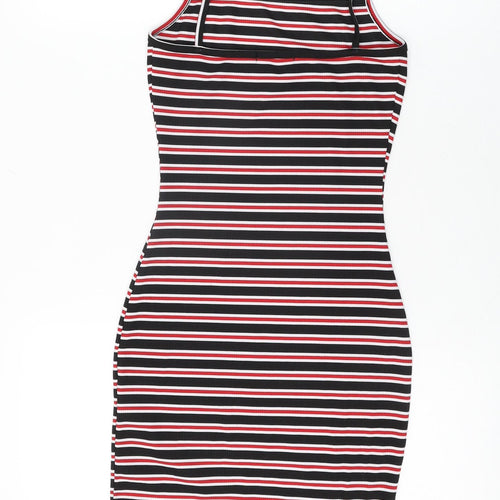 PRETTYLITTLETHING Womens Black Striped Polyester Bodycon Size 6 Round Neck Pullover