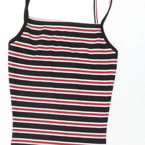 PRETTYLITTLETHING Womens Black Striped Polyester Bodycon Size 6 Round Neck Pullover