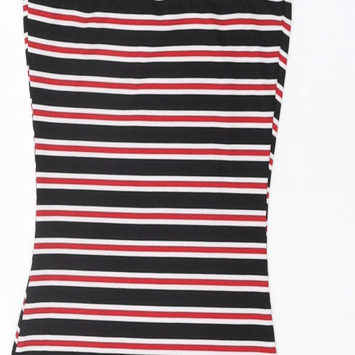 PRETTYLITTLETHING Womens Black Striped Polyester Bodycon Size 6 Round Neck Pullover