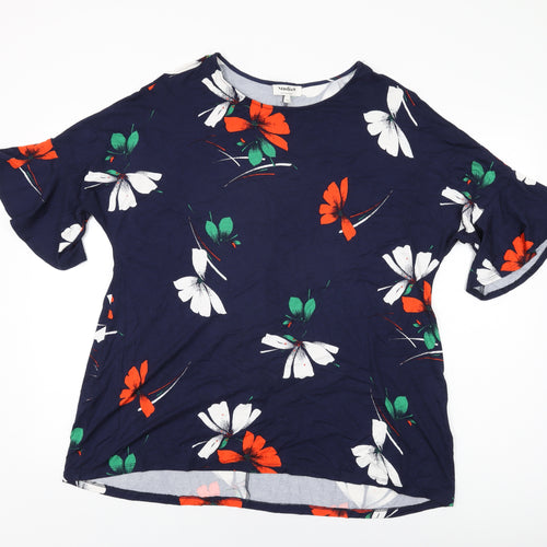 Phase Eight Womens Blue Floral Viscose Basic T-Shirt Size 14 Round Neck