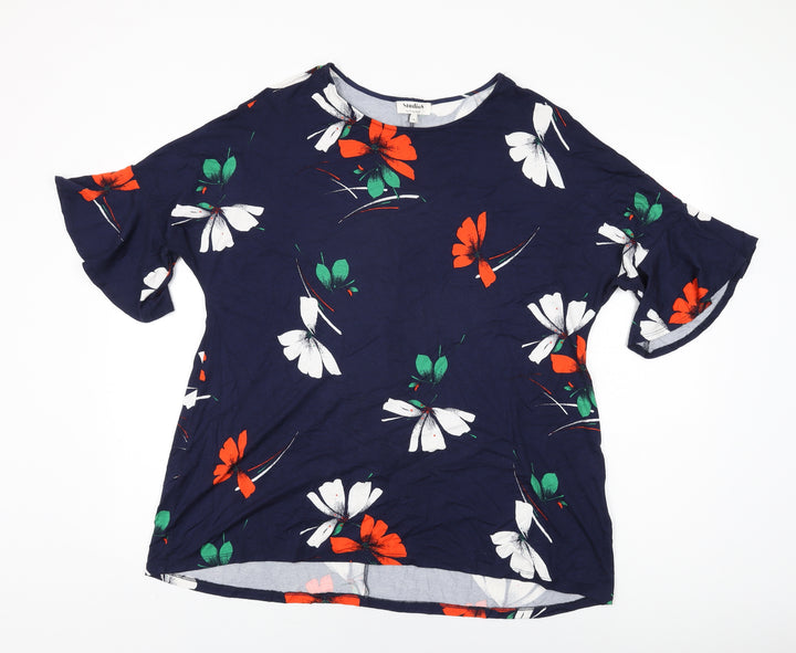 Phase Eight Womens Blue Floral Viscose Basic T-Shirt Size 14 Round Neck