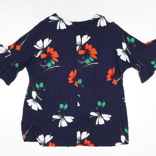 Phase Eight Womens Blue Floral Viscose Basic T-Shirt Size 14 Round Neck