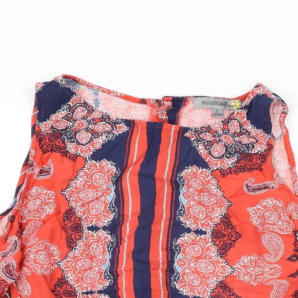 Figueroa & Flower Womens Red Geometric Polyester Basic T-Shirt Size L Round Neck
