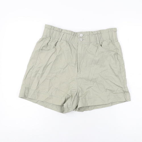 F&F Womens Green Cotton Paperbag Shorts Size 12 L3 in Regular Zip