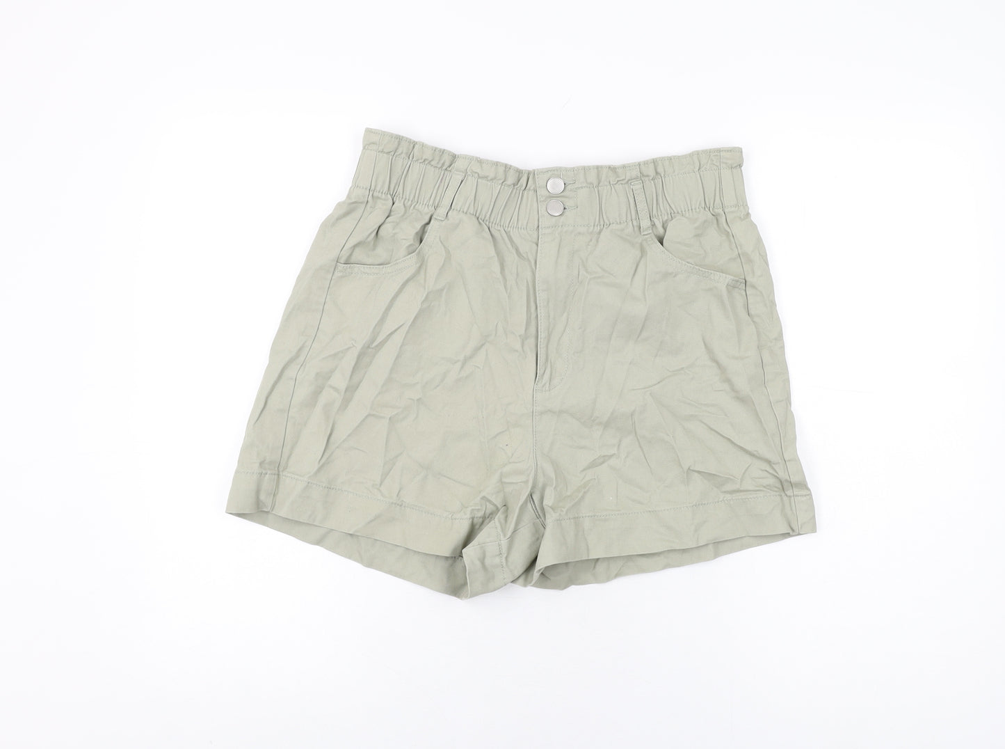 F&F Womens Green Cotton Paperbag Shorts Size 12 L3 in Regular Zip