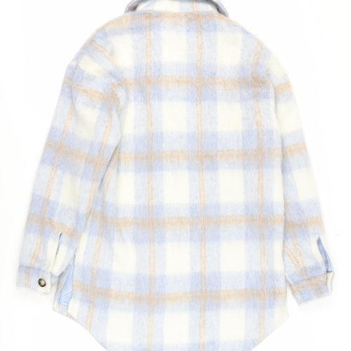 Missguided Womens Blue Plaid Overcoat Coat Size 8 Button