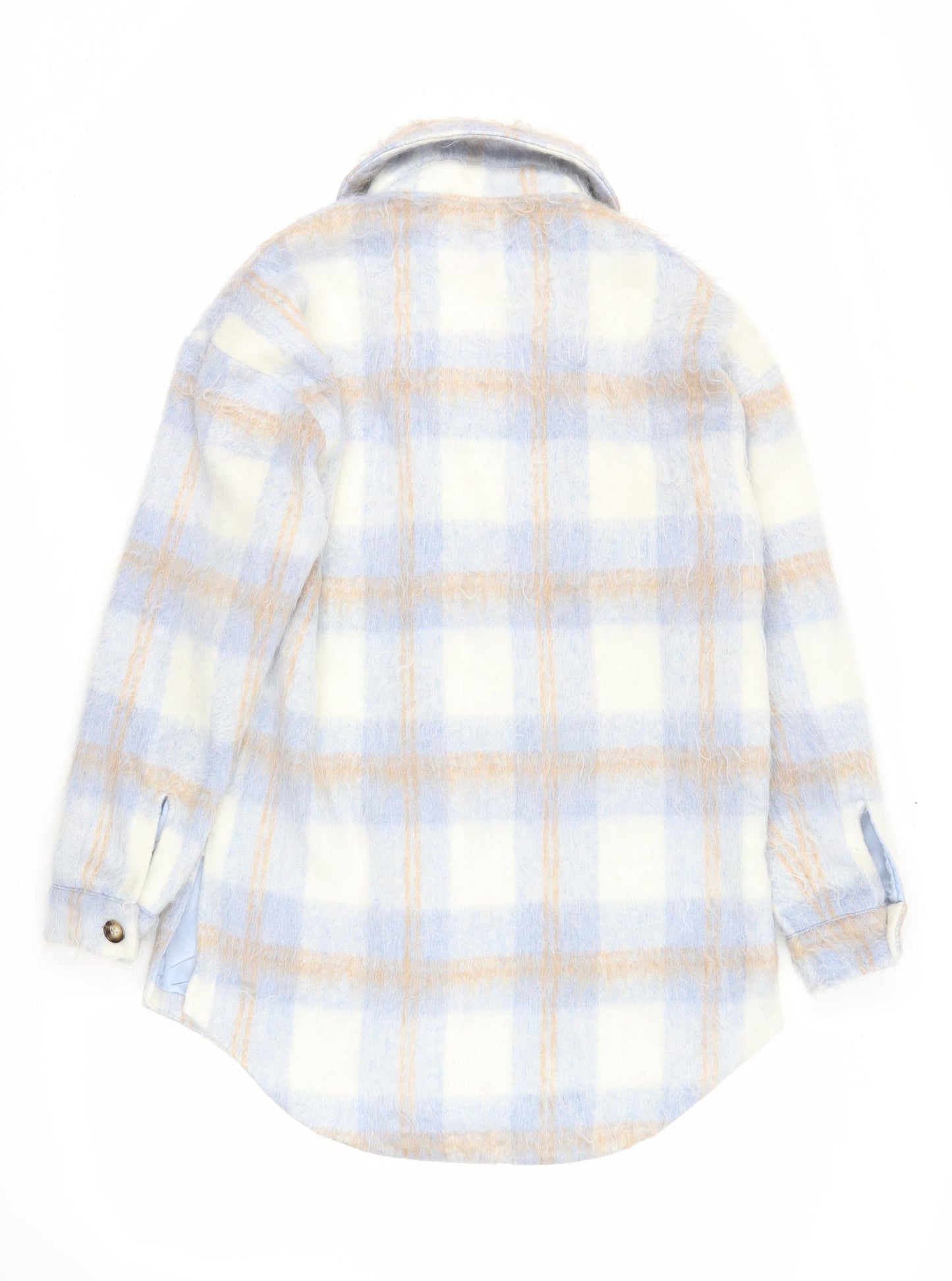 Missguided Womens Blue Plaid Overcoat Coat Size 8 Button
