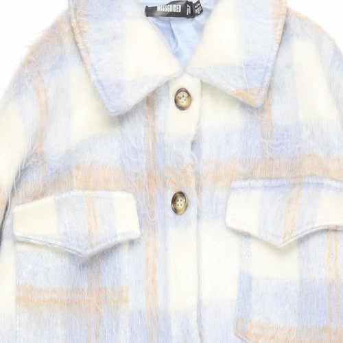 Missguided Womens Blue Plaid Overcoat Coat Size 8 Button