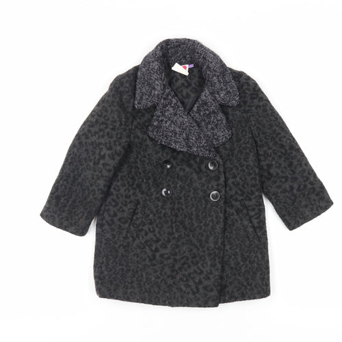 John Lewis Girls Black Animal Print Pea Coat Coat Size 4 Years Button