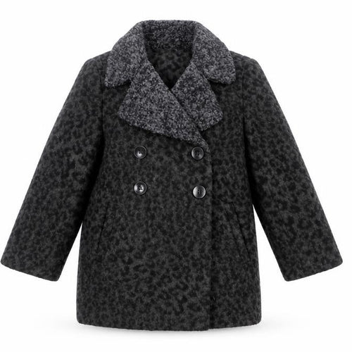 John Lewis Girls Black Animal Print Pea Coat Coat Size 4 Years Button