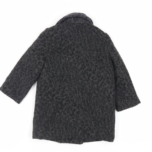 John Lewis Girls Black Animal Print Pea Coat Coat Size 4 Years Button