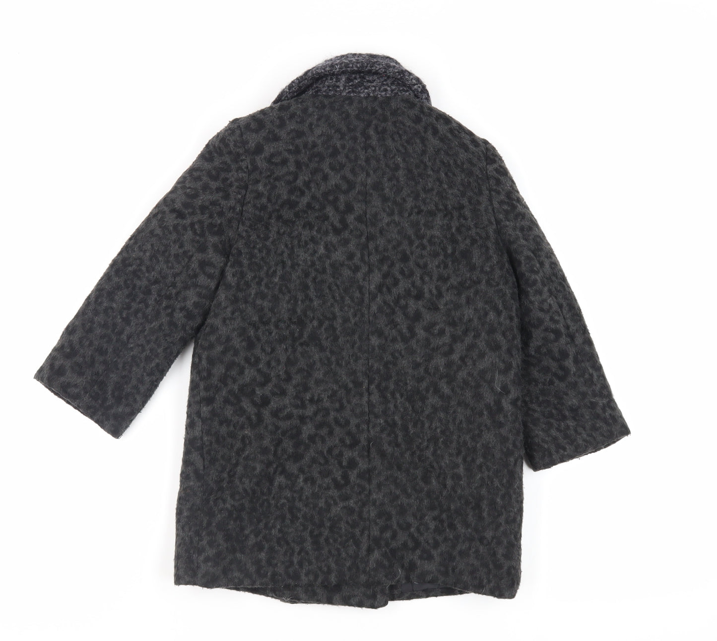 John Lewis Girls Black Animal Print Pea Coat Coat Size 4 Years Button