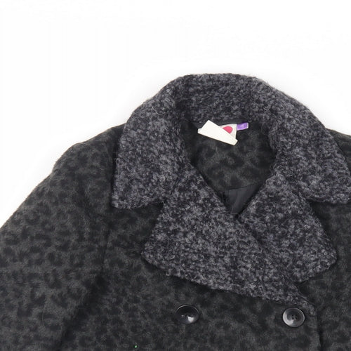 John Lewis Girls Black Animal Print Pea Coat Coat Size 4 Years Button