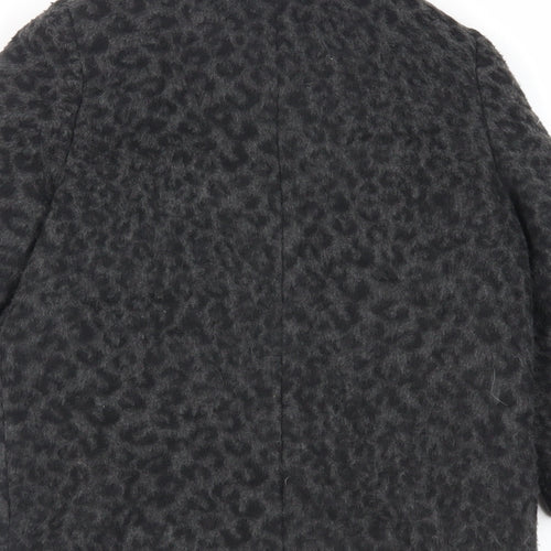 John Lewis Girls Black Animal Print Pea Coat Coat Size 4 Years Button