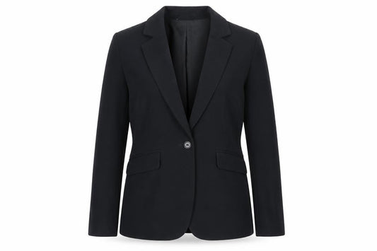 Front view of Marks & Spencer women’s black jacket blazer, size UK 8, button