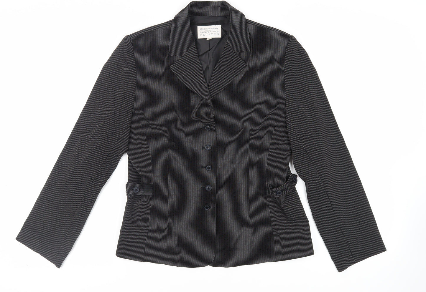 Fairweather Petites Womens Black Striped Jacket Blazer Size 10 Button