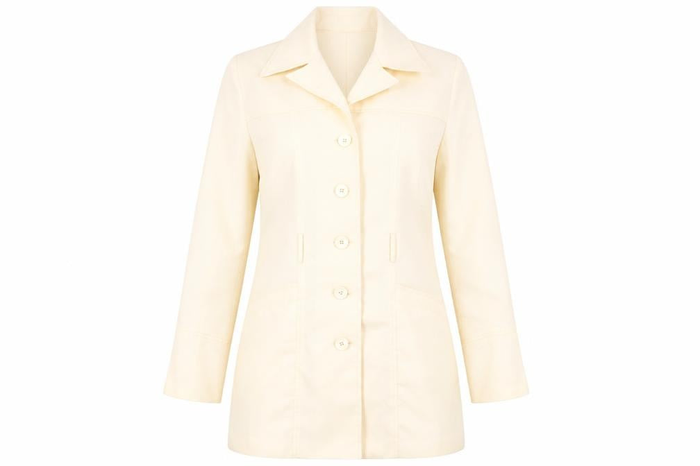 Front view of Visions women’s yellow overcoat coat, size S, button