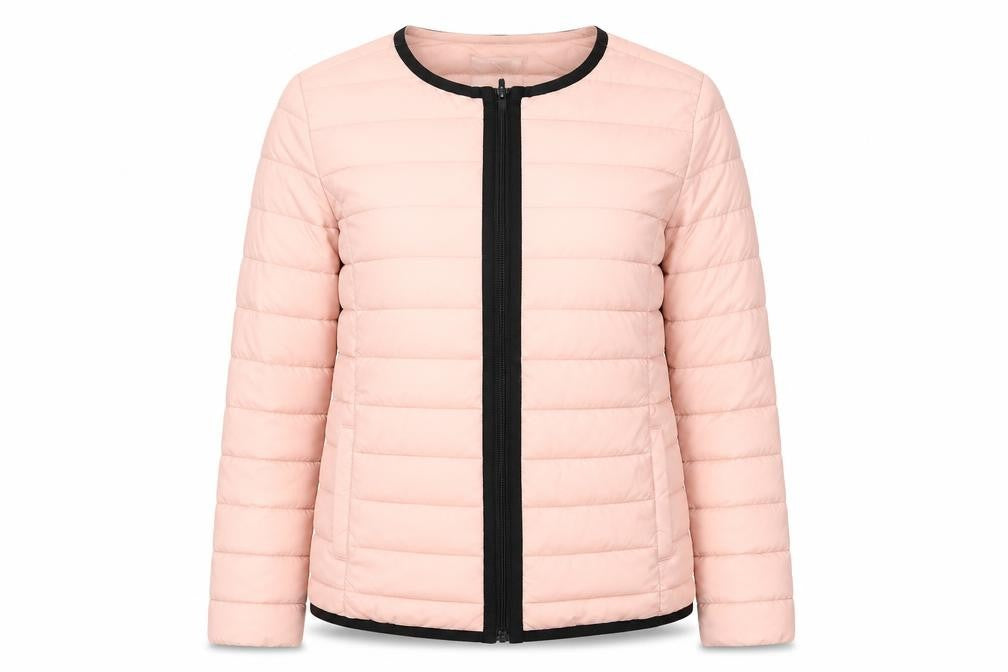 Front view of Pep women’s pink quilted jacket, size XL, zip