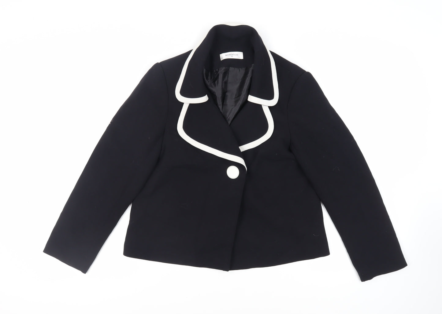 Monacco Womens Black Jacket Blazer Size 16 Button