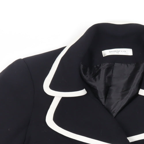 Monacco Womens Black Jacket Blazer Size 16 Button