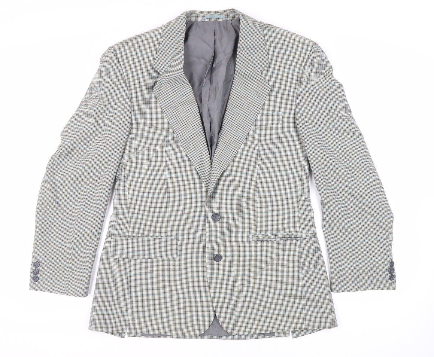 SCOTT Mens Green Plaid Polyester Jacket Suit Jacket Size 40 Regular