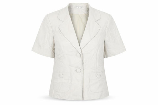 Front view of BHS women’s beige jacket blazer, size UK 12, button