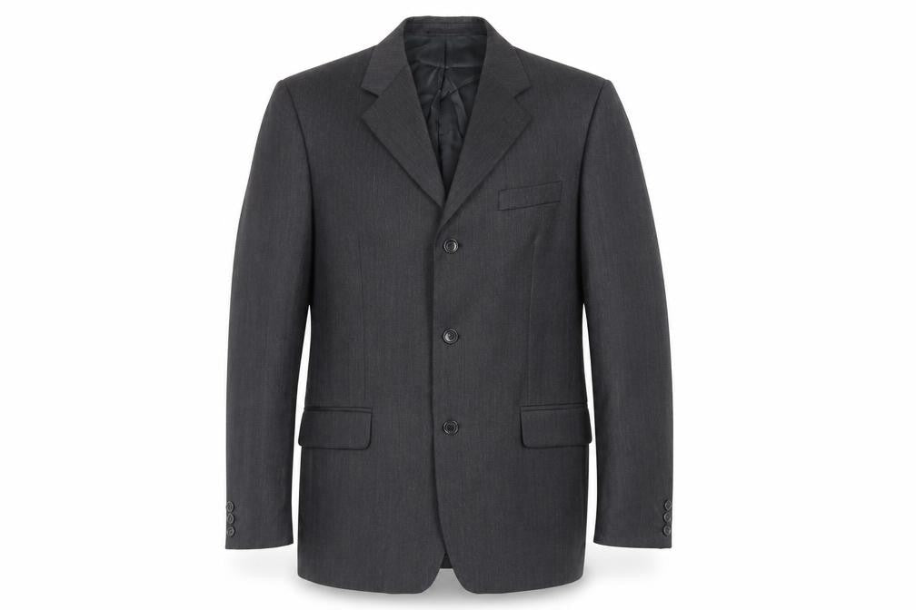 Front view of Horne Brothers men’s grey polyester jacket suit jacket, size 38, regular