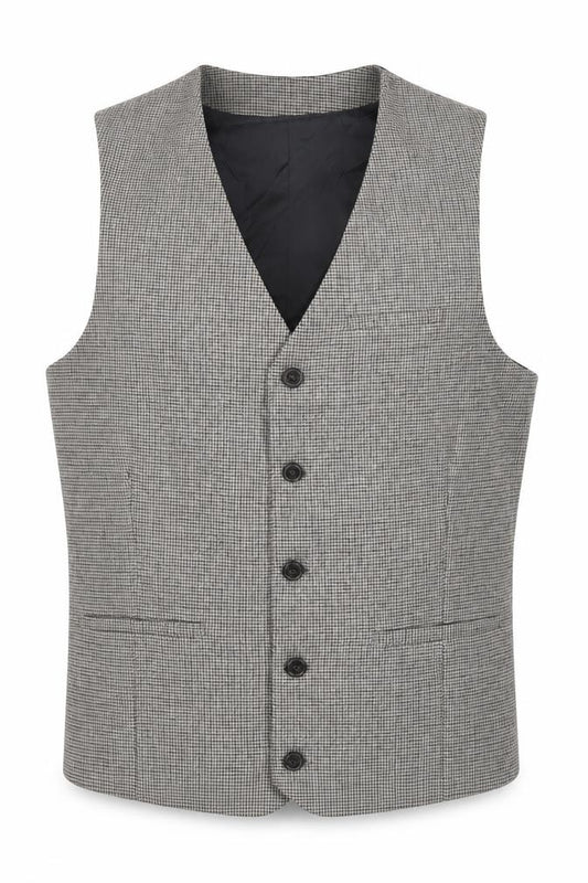 Front view of ASOS men’s grey geometric polyester jacket suit waistcoat, size 38, regular