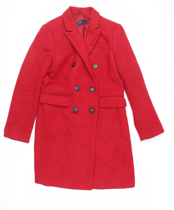 Marks and Spencer Womens Red Pea Coat Coat Size 12 Button