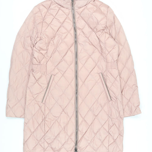 Marks and Spencer Womens Pink Quilted Coat Size 14 Zip - Zipped Pockets