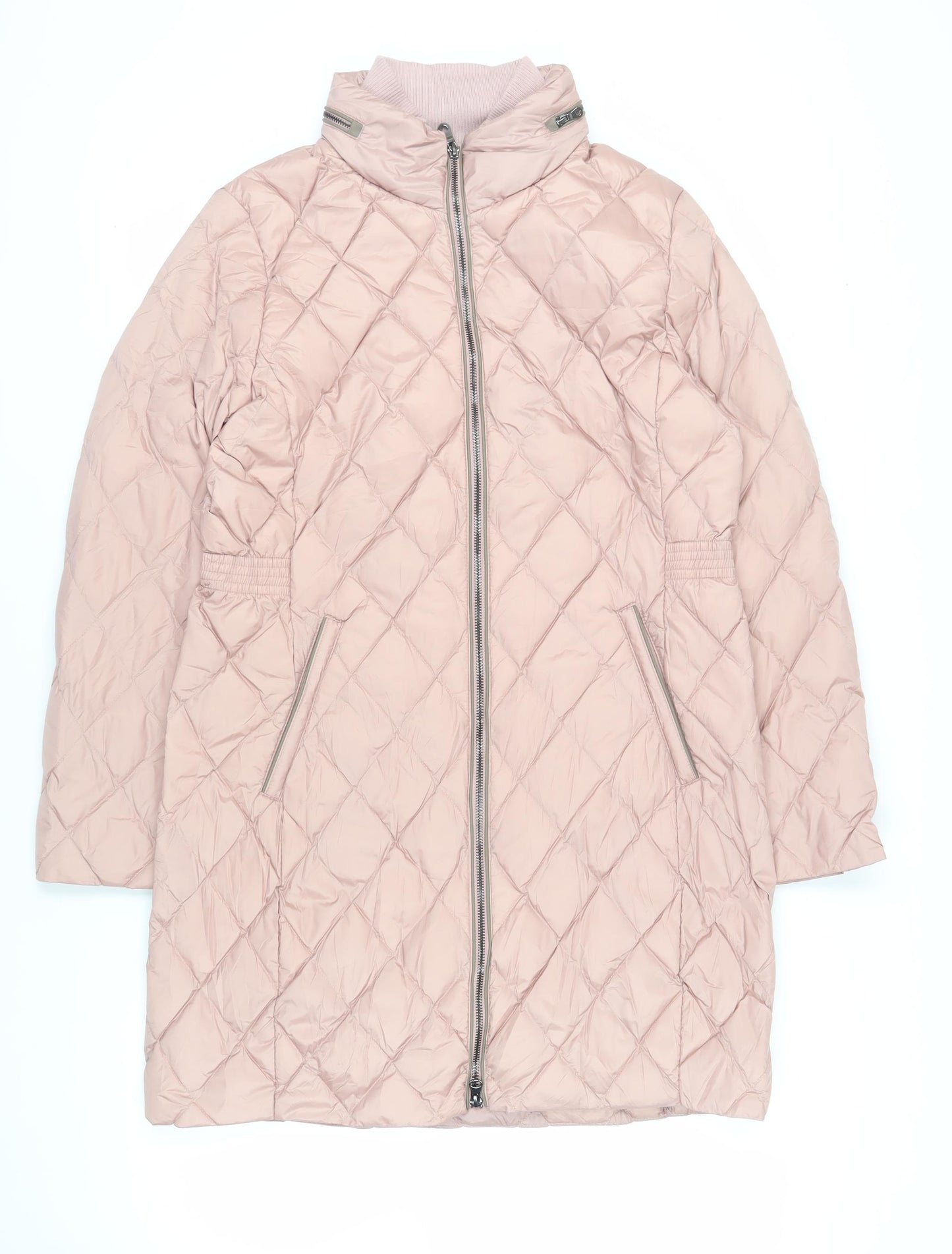 Marks and Spencer Womens Pink Quilted Coat Size 14 Zip - Zipped Pockets