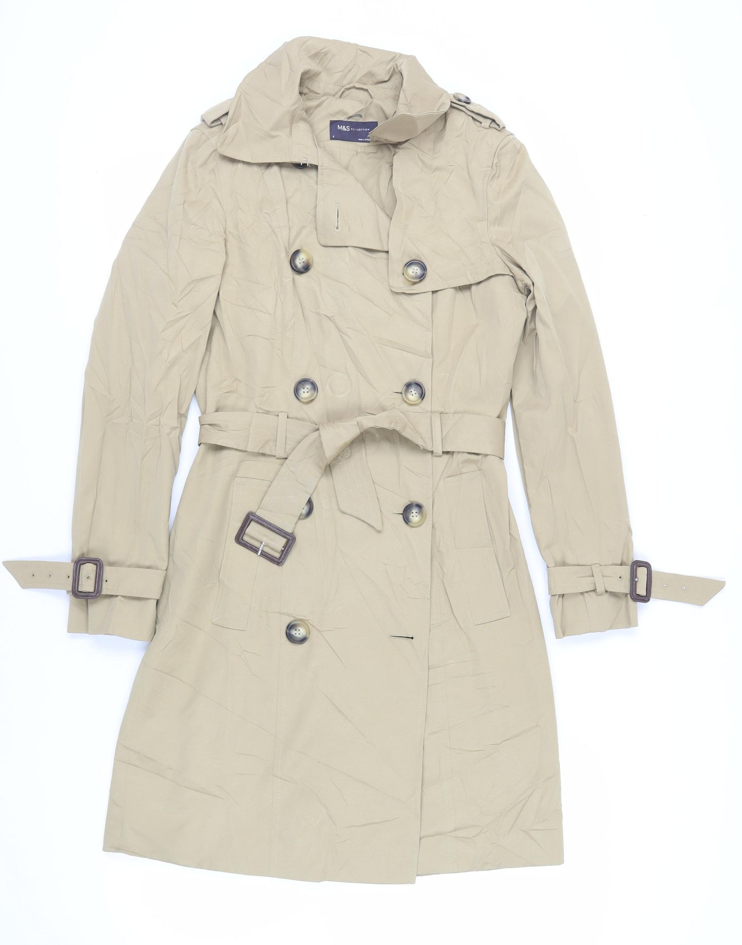 Marks and Spencer Womens Beige Trench Coat Coat Size 6 Button - Belted