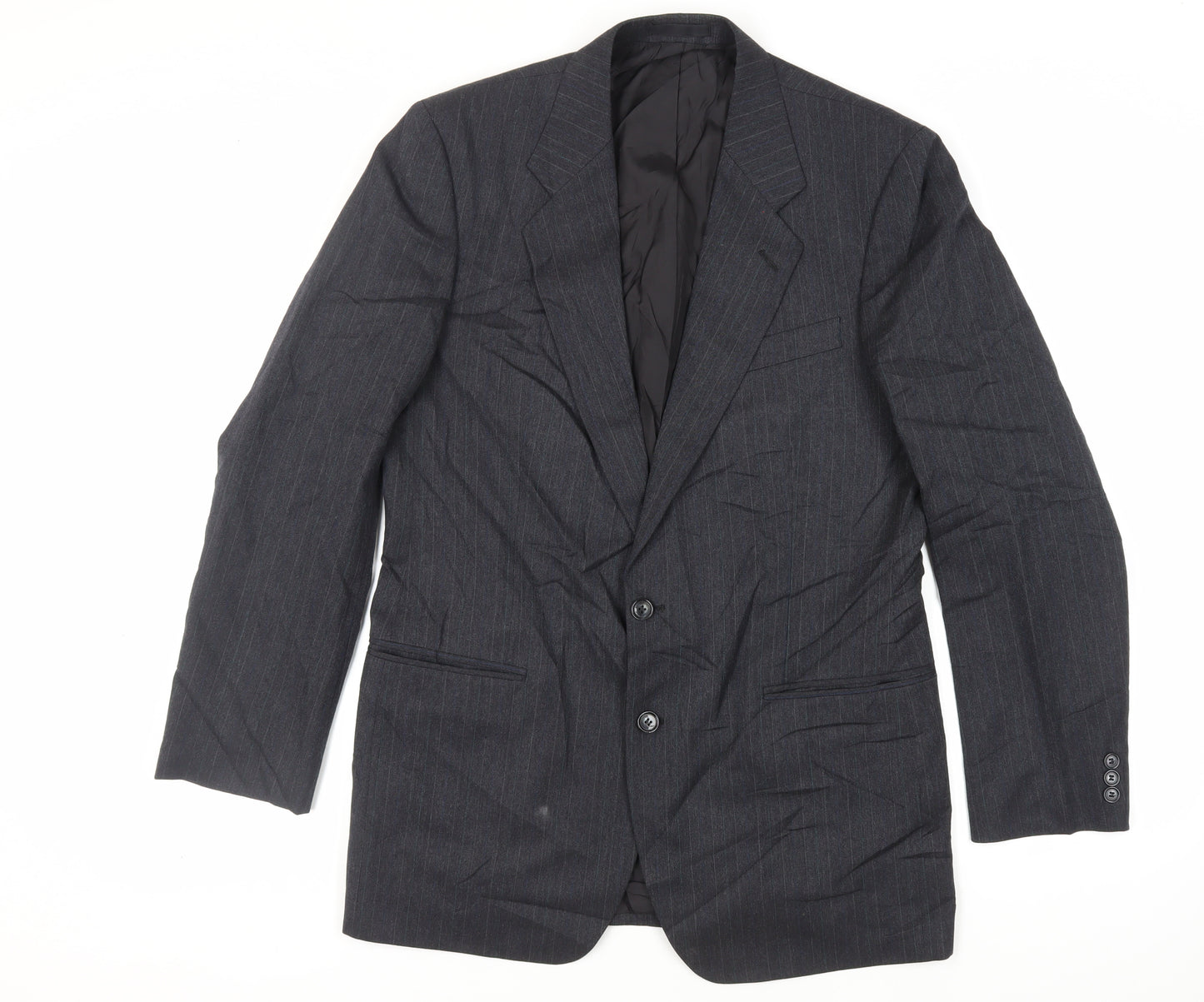 St Michael Mens Blue Striped Wool Jacket Suit Jacket Size 40 Regular - Vintage