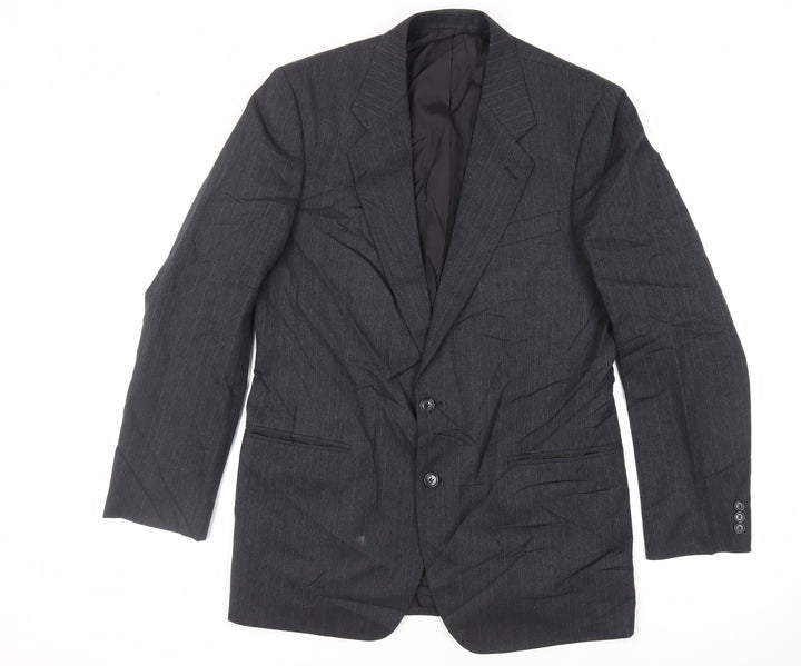 St Michael Mens Blue Striped Wool Jacket Suit Jacket Size 40 Regular - Vintage