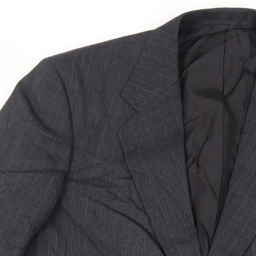 St Michael Mens Blue Striped Wool Jacket Suit Jacket Size 40 Regular - Vintage