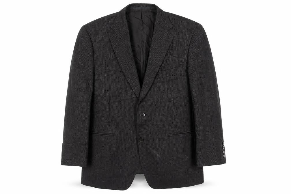 Front view of Marks & Spencer men’s brown geometric wool jacket suit jacket, size 44, regular
